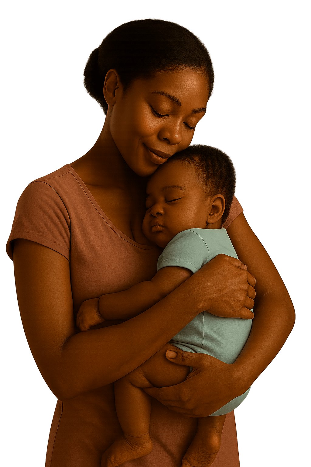 Peaceful moment between mother and baby